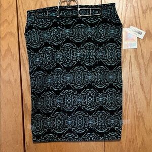 LuLaRoe Black and Teal Patterned Pencil Skirt